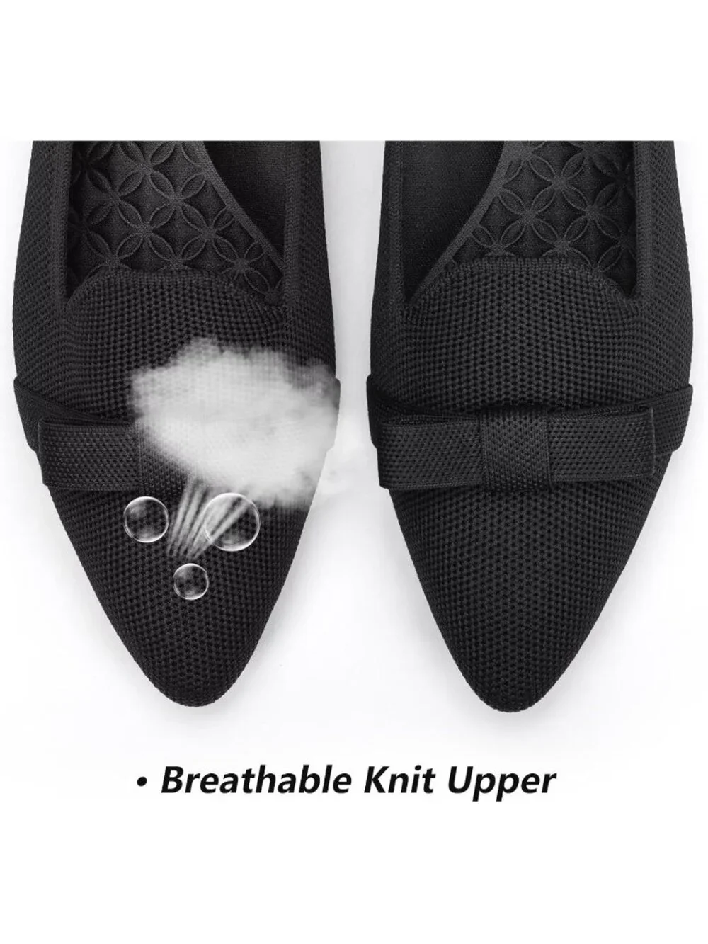 Women's Black Comfortable Knit Casual Pointed Toe Ballet Flats with Bow Shoes